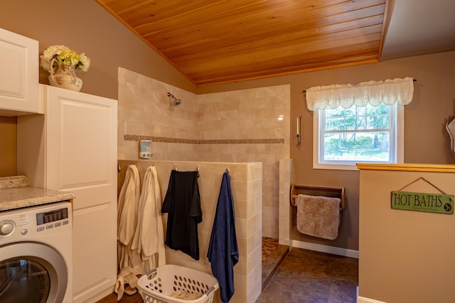 172 Hoxie Hill Rd, Orrington, ME 04474 - laundry room featuring washer / clothes dryer and wooden ceiling