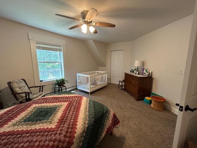 453 Canton Rd, Livermore, ME 04253 - carpeted bedroom featuring ceiling fan and baseboards