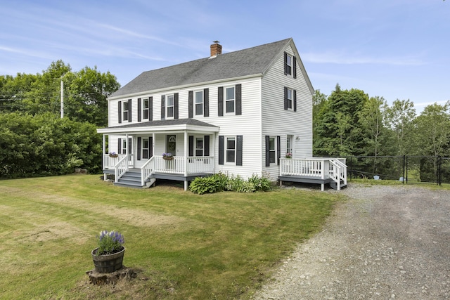 140 New Meadows Rd, West Bath, ME 04530 - colonial inspired home featuring a porch, a chimney, and a shingled roof