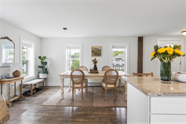 140 New Meadows Rd, West Bath, ME 04530 - dining area with plenty of natural light, wood finished floors, and a baseboard heating unit