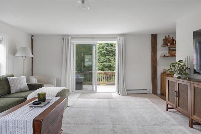140 New Meadows Rd, West Bath, ME 04530 - living room featuring a baseboard radiator and light carpet