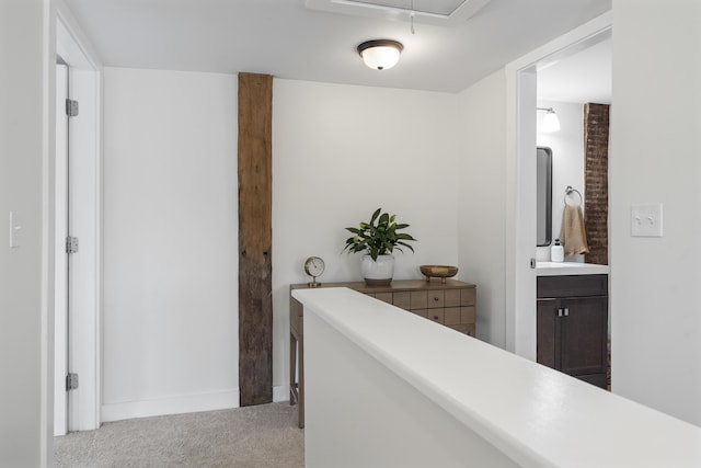 140 New Meadows Rd, West Bath, ME 04530 - hall with carpet flooring and attic access