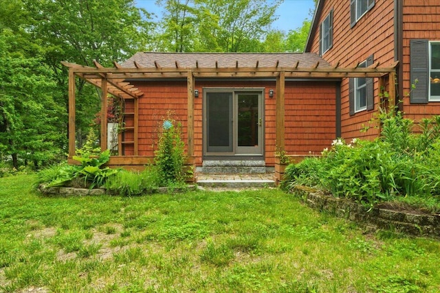 463 Cobbs Bridge Rd, New Gloucester, ME 04260 - rear view of property with entry steps, a yard, and a shingled roof