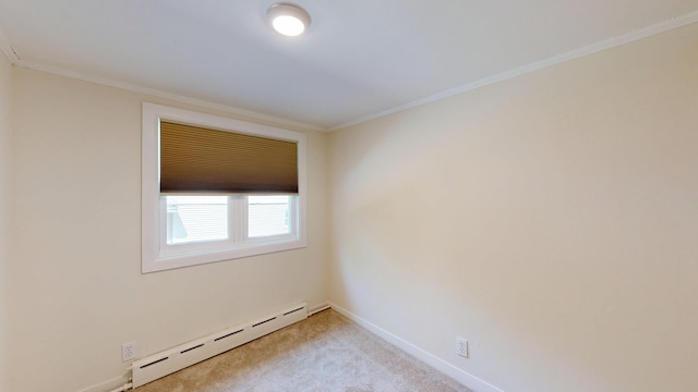 31 Vivian St, Auburn, ME 04210 - unfurnished room featuring baseboard heating, light colored carpet, and ornamental molding