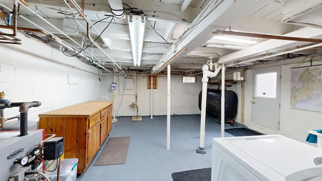 31 Vivian St, Auburn, ME 04210 - basement featuring washer / clothes dryer and oil tank