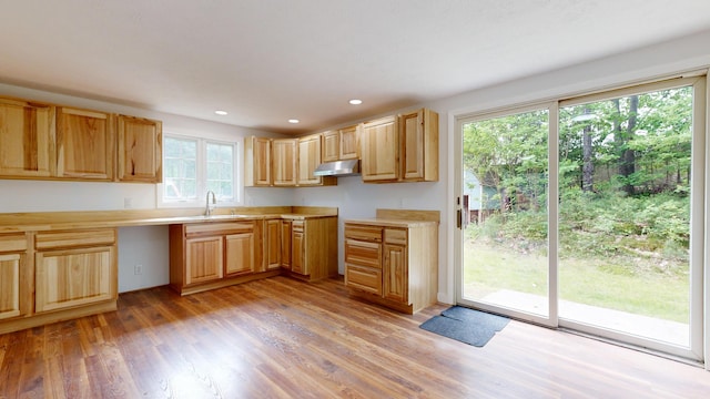 1 Barker St, Jay, ME 04239 - kitchen featuring a sink, light wood finished floors, light brown cabinetry, and recessed lighting