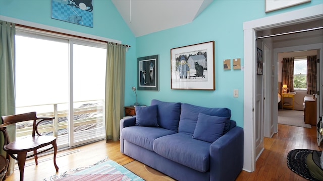 65 Shell Rd, Phippsburg, ME 04562 - living room featuring lofted ceiling and wood finished floors