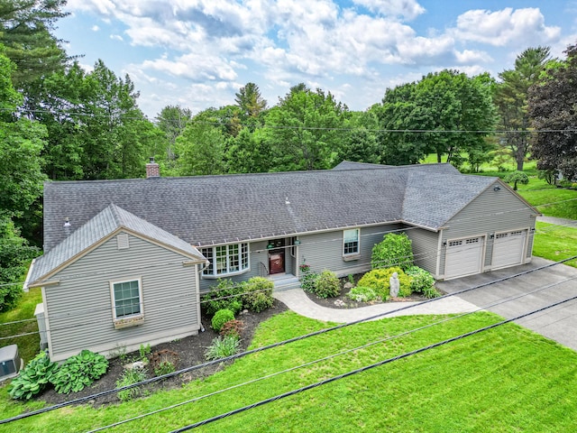 4 Mayflower Rd, Hallowell, ME 04347 - ranch-style home featuring a garage, driveway, a front lawn, and a shingled roof