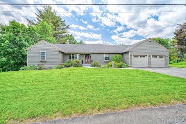 4 Mayflower Rd, Hallowell, ME 04347 - ranch-style home with a garage, driveway, a front yard, and a chimney