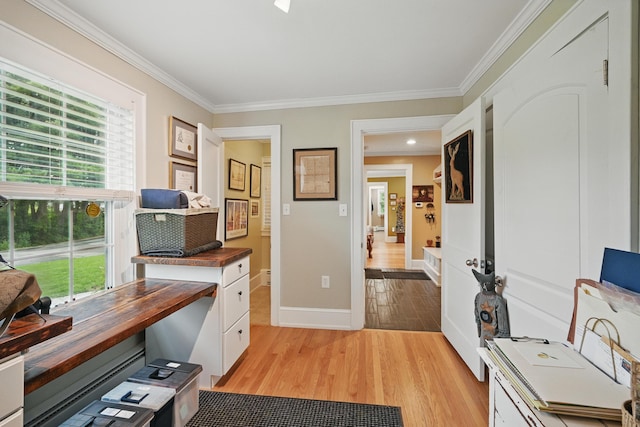 4 Mayflower Rd, Hallowell, ME 04347 - office with crown molding, light wood-type flooring, and recessed lighting