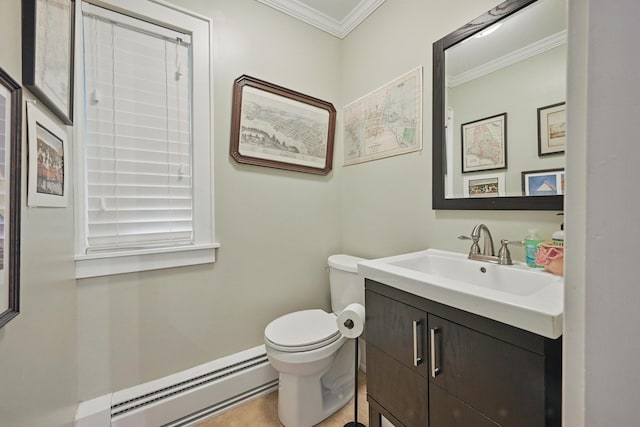 4 Mayflower Rd, Hallowell, ME 04347 - bathroom featuring baseboard heating, crown molding, and vanity