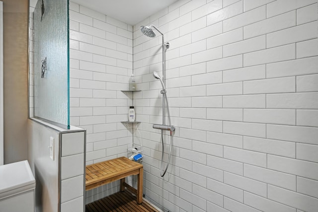 4 Mayflower Rd, Hallowell, ME 04347 - bathroom featuring a tile shower and toilet
