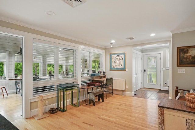 4 Mayflower Rd, Hallowell, ME 04347 - dining room featuring crown molding, wood finished floors, and recessed lighting