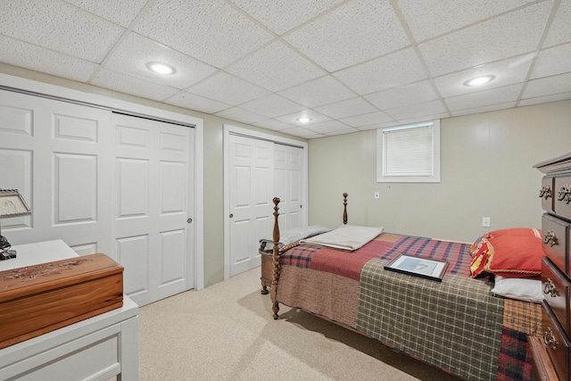 4 Mayflower Rd, Hallowell, ME 04347 - bedroom with carpet flooring, recessed lighting, a paneled ceiling, and multiple closets