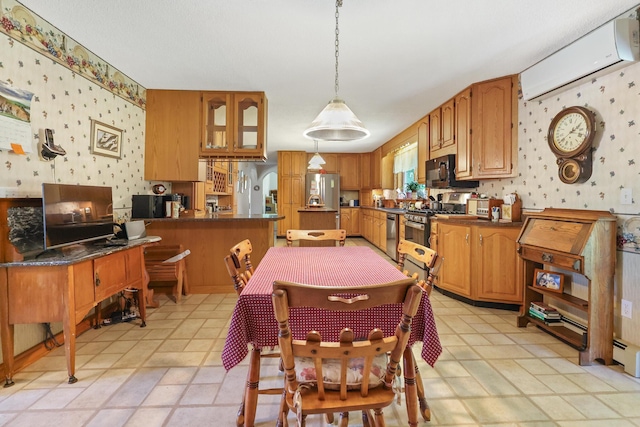 426 Fuller Rd, Carmel, ME 04419 - dining room featuring wallpapered walls and a wall mounted AC