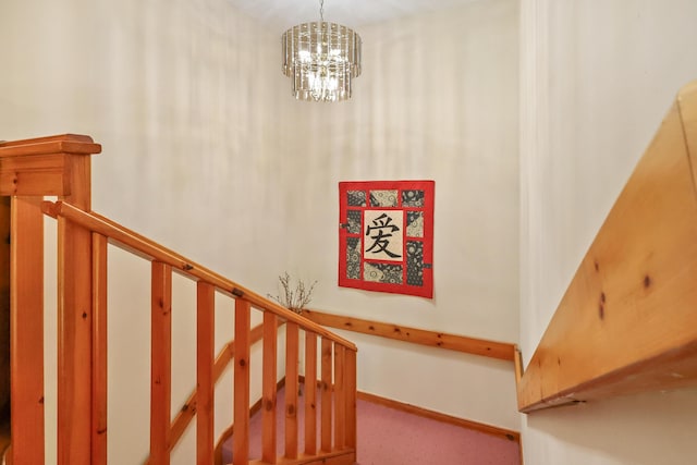 426 Fuller Rd, Carmel, ME 04419 - stairs featuring a chandelier