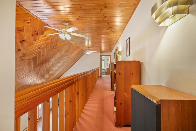 426 Fuller Rd, Carmel, ME 04419 - corridor with wood ceiling, lofted ceiling, carpet, and an upstairs landing