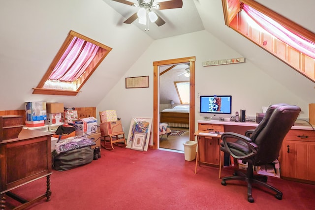 426 Fuller Rd, Carmel, ME 04419 - office space with ceiling fan, lofted ceiling, and carpet