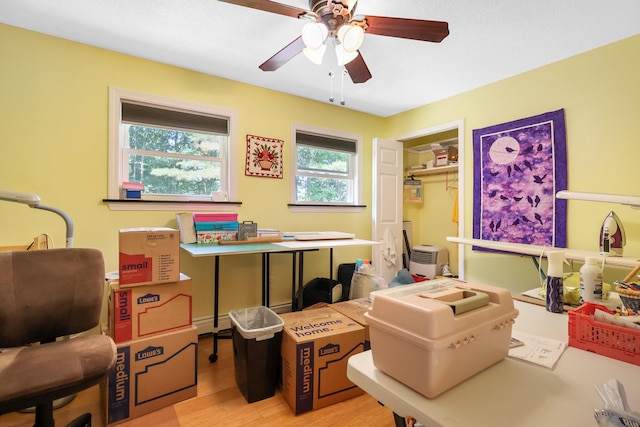 426 Fuller Rd, Carmel, ME 04419 - office area featuring a ceiling fan and light wood finished floors