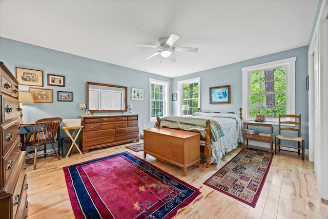 489 Shady Nook Rd, Newfield, ME 04095 - bedroom featuring wood finished floors, access to exterior, and a ceiling fan