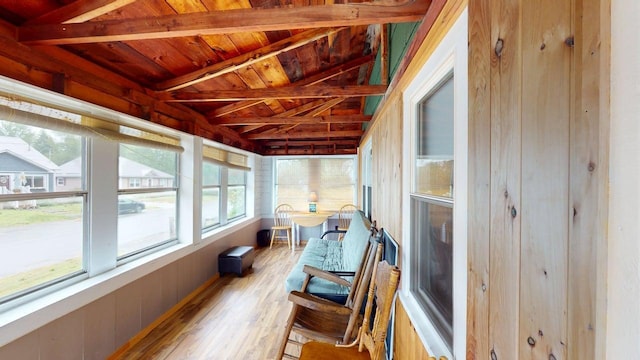 180 Bowdoin St, Millinocket, ME 04462 - sunroom featuring wooden ceiling, wood finished floors, and wooden walls