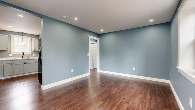 422 Centre St, Bath, ME 04530 - unfurnished room with dark wood finished floors, recessed lighting, and a smoke detector