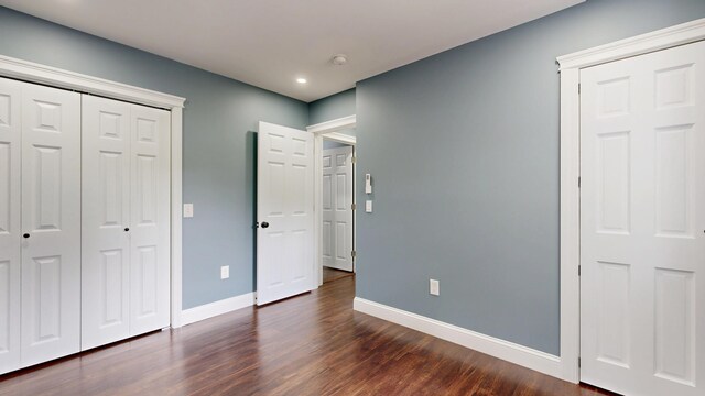 422 Centre St, Bath, ME 04530 - unfurnished bedroom featuring dark wood-style floors, recessed lighting, and a closet