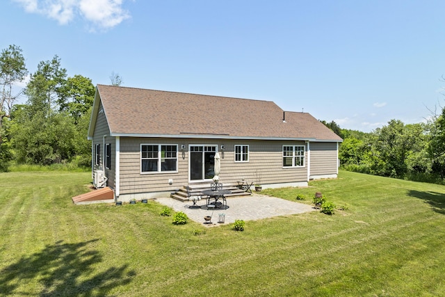 189 Basin Point Rd, Harpswell, ME 04079 - back of house with a patio area, a yard, and a shingled roof