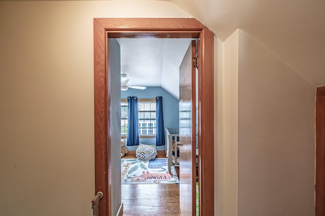 29 Harding St, Biddeford, ME 04005 - corridor featuring vaulted ceiling and wood-type flooring