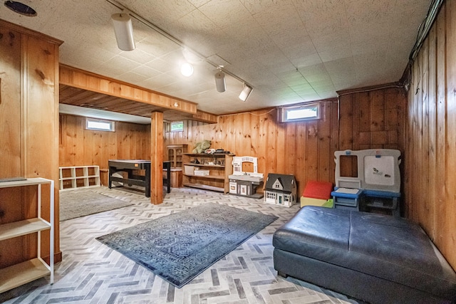 29 Harding St, Biddeford, ME 04005 - living room with wood walls and track lighting