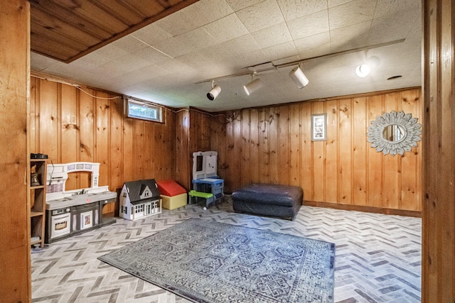 29 Harding St, Biddeford, ME 04005 - sitting room with wooden walls and track lighting