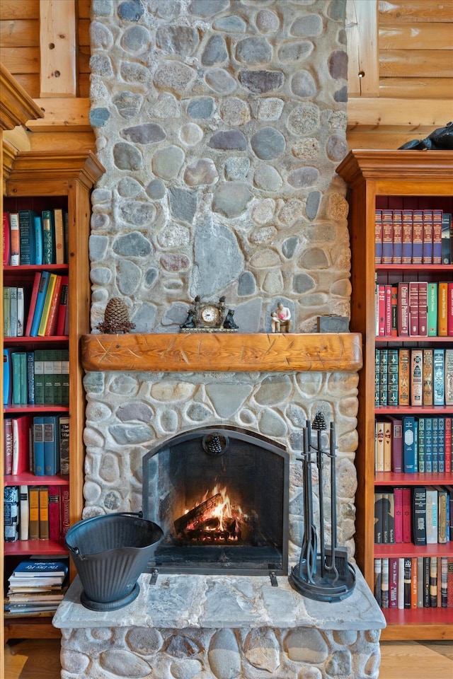 41 Canal St, Grand Lake Stream Plt, ME 04668 - detailed view of a fireplace and wood finished floors