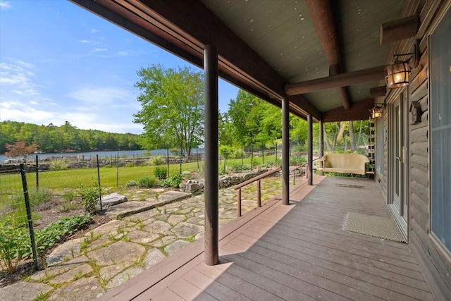 41 Canal St, Grand Lake Stream Plt, ME 04668 - wooden deck featuring a water view