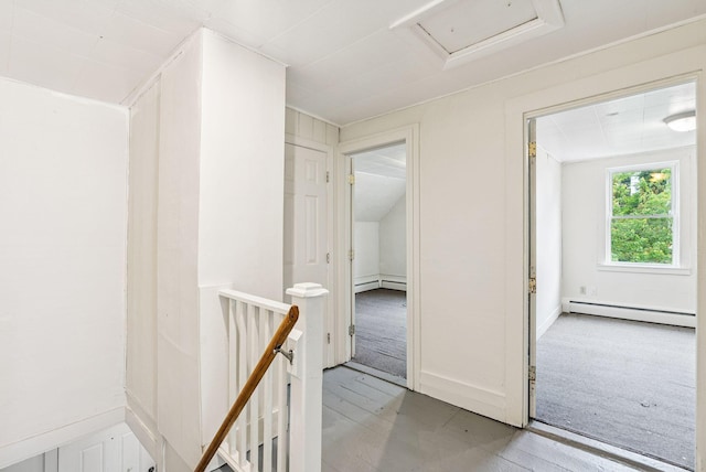 13-15 James St, Auburn, ME 04210 - corridor with an upstairs landing, a baseboard heating unit, and attic access