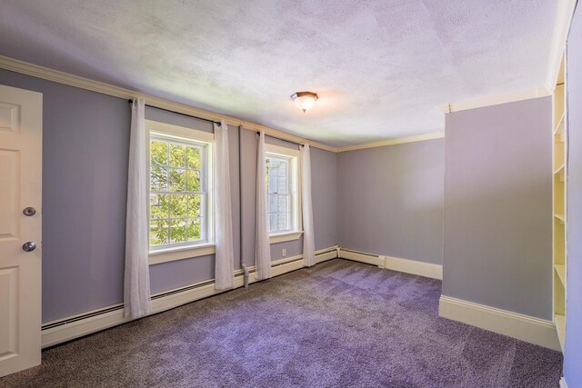 86 High St, Belfast, ME 04915 - spare room featuring ornamental molding, carpet floors, a textured ceiling, and baseboards