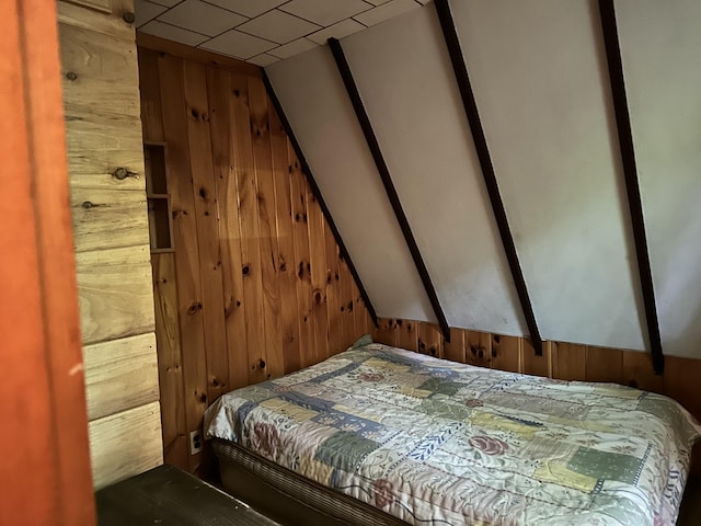 267 Tufts Pond Rd, Kingfield, ME 04947 - bedroom with wood walls and vaulted ceiling