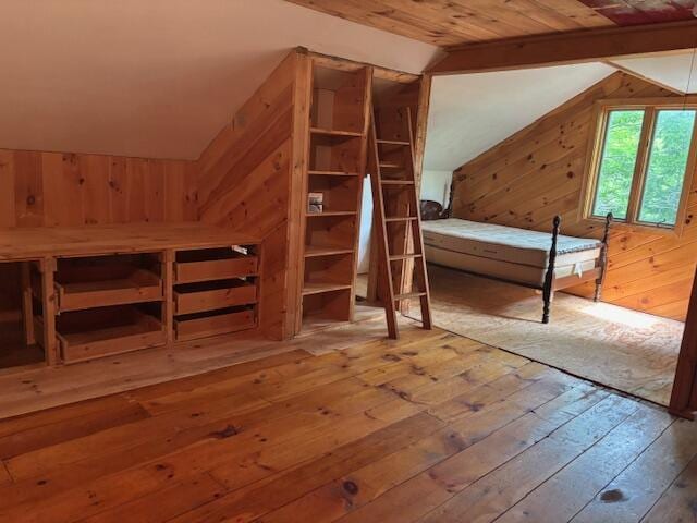 267 Tufts Pond Rd, Kingfield, ME 04947 - bonus room featuring lofted ceiling, wood-type flooring, and wood walls