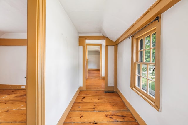 16 Old Village Rd, Winthrop, ME 04364 - hallway featuring lofted ceiling and light wood-style flooring