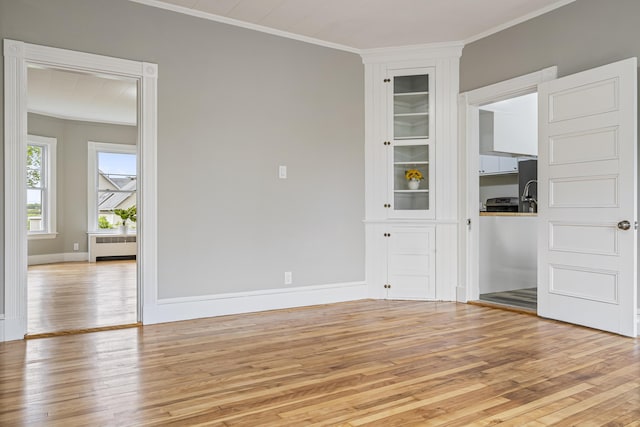 2 Stobie St, Winslow, ME 04901 - empty room featuring radiator, ornamental molding, and light wood-style flooring