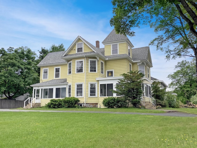2 Stobie St, Winslow, ME 04901 - victorian-style house featuring a chimney, a shingled roof, and entry steps
