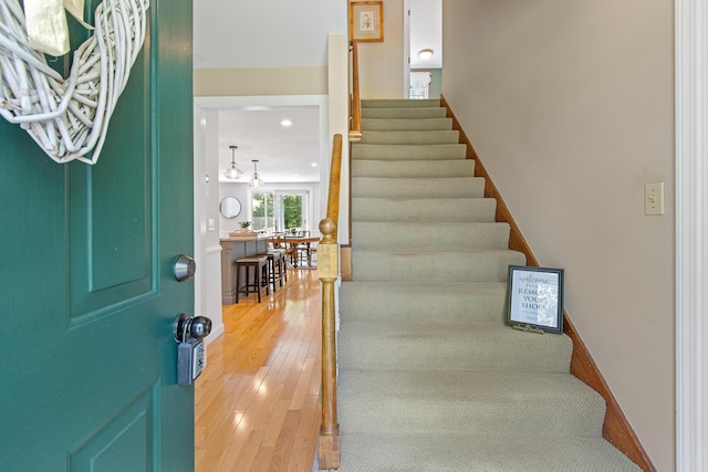 6 Hackmatack Dr, Scarborough, ME 04074 - entryway featuring stairs, hardwood / wood-style flooring, and recessed lighting