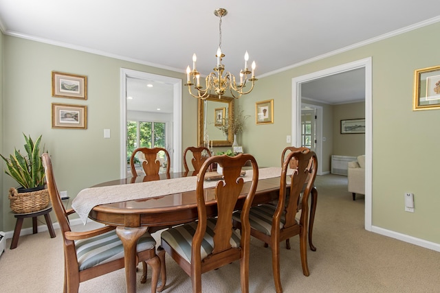 6 Hackmatack Dr, Scarborough, ME 04074 - dining area with a chandelier, light colored carpet, ornamental molding, and recessed lighting