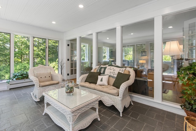 6 Hackmatack Dr, Scarborough, ME 04074 - sunroom featuring stone tile floors, recessed lighting, and a baseboard heating unit