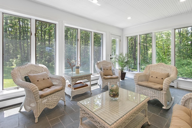 6 Hackmatack Dr, Scarborough, ME 04074 - sunroom featuring stone tile floors, recessed lighting, and a baseboard heating unit
