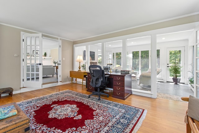 6 Hackmatack Dr, Scarborough, ME 04074 - home office featuring wood finished floors, ornamental molding, french doors, and baseboard heating