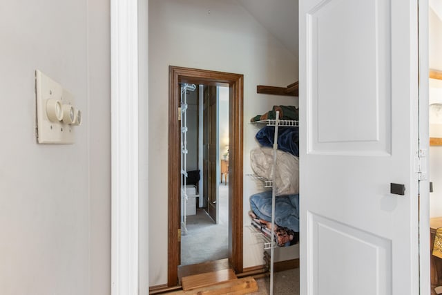 6 Hackmatack Dr, Scarborough, ME 04074 - hallway with lofted ceiling and carpet flooring