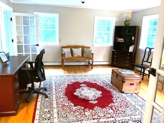 6 Hackmatack Dr, Scarborough, ME 04074 - office featuring ornamental molding, plenty of natural light, wood finished floors, and a baseboard radiator