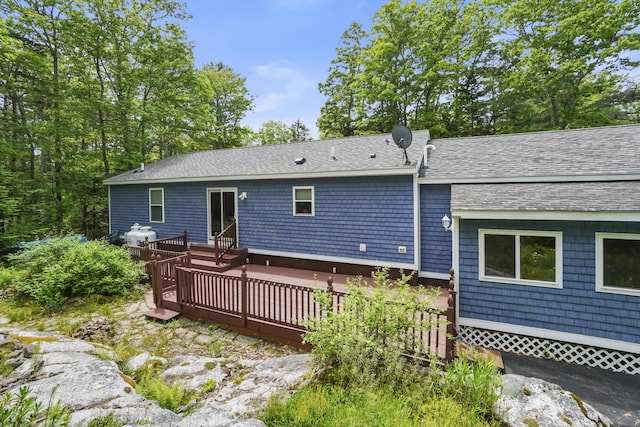 282 Back Narrows Rd, Boothbay, ME 04537 - back of house featuring a wooden deck and roof with shingles