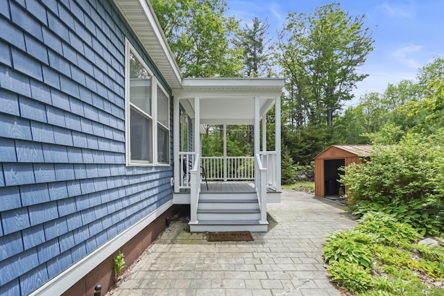 282 Back Narrows Rd, Boothbay, ME 04537 - view of patio with a shed
