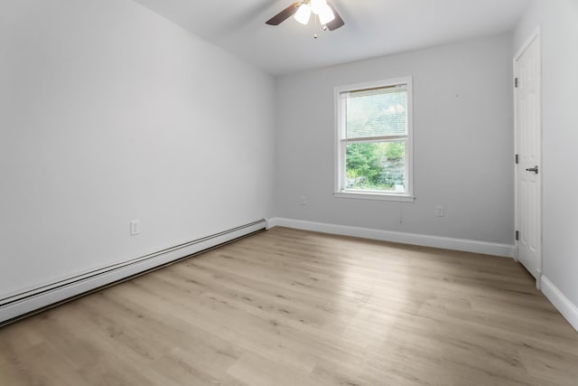 282 Back Narrows Rd, Boothbay, ME 04537 - spare room with a baseboard heating unit, light wood-style floors, and a ceiling fan